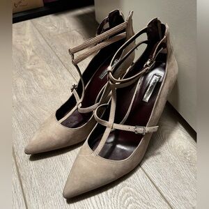 BCBG nude suede heels